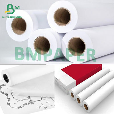 ইঞ্জিনিয়ারিংয়ের জন্য 24&quot; X 150' 20lb CAD আনকোটেড প্লটার পেপার উজ্জ্বল সাদা রঙ